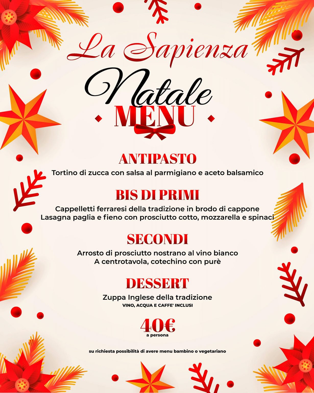 menù di natale per 15 persone